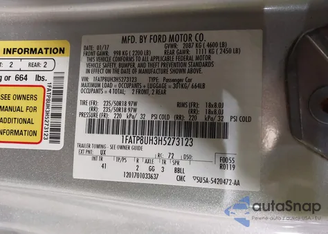 2017 Ford Mustang Ecoboost Premium z USA, uszkodzony, nr VIN 1FATP8UH3H5273123